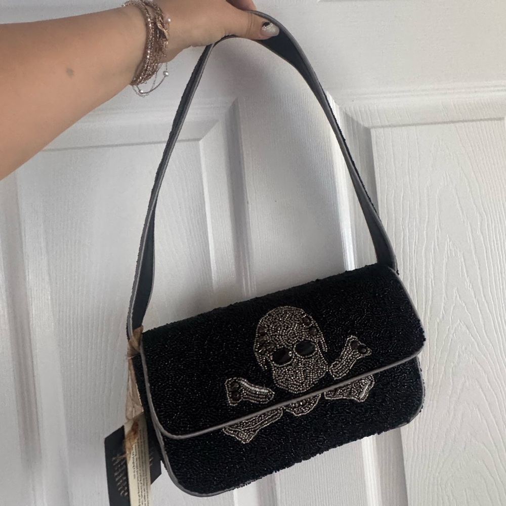 Black Skull Beaded Shoulder Bag